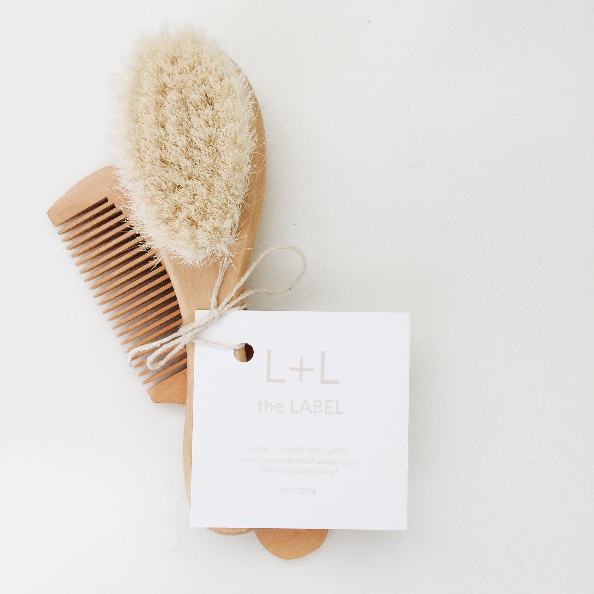 Our gorgeous Hair Brush & Comb Set is super soft. Perfect for your baby's delicate crown. Both the brush and comb have curved, wooden handles for easy and comfortable grip.