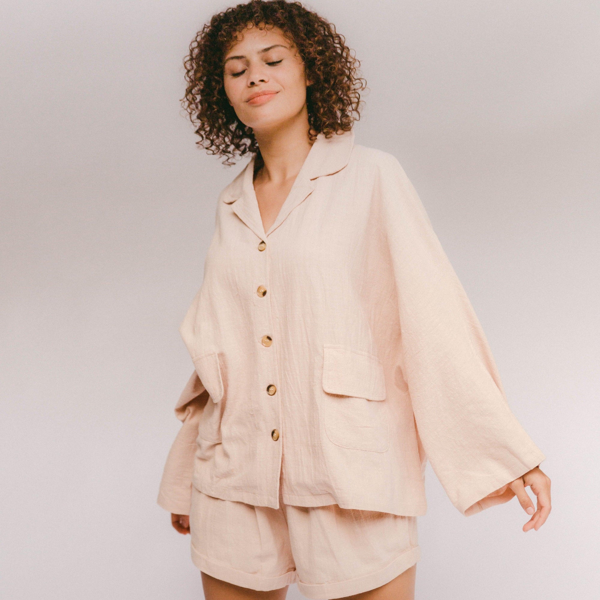 Oversized loungewear made from soft yet durable fabrics. They feel softer with every wash. Our fabric is hypoallergenic, moisture wicking and adjusts to your body temperature to stay cool in the summer and warm in the winter which makes it a great choice for any time of the year.